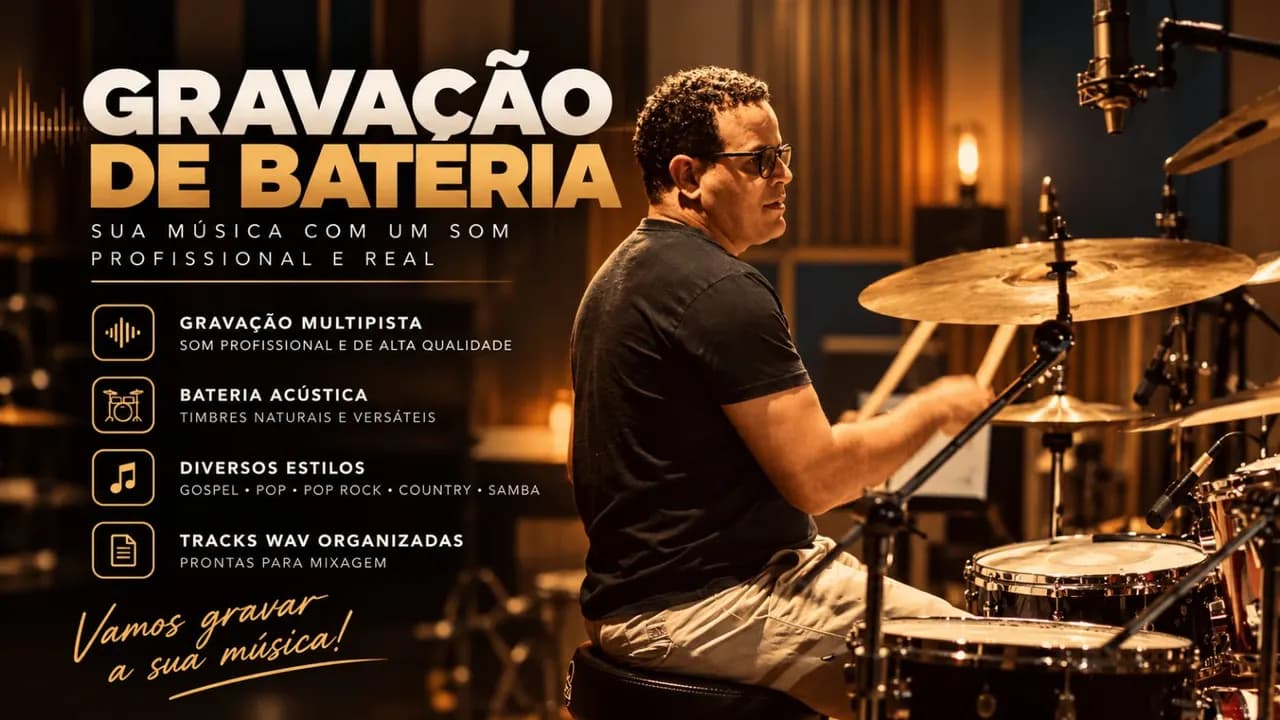 Gravação de Bateria Acústica Profissional para Sua Música