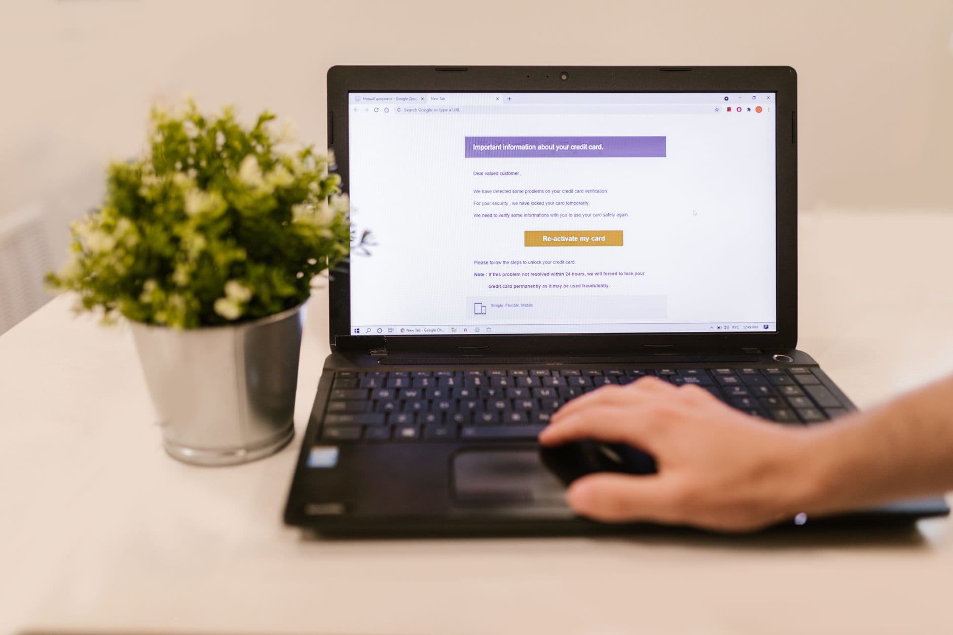 Como dizer não a tarefas extras no trabalho remoto Person using a laptop to read an email indoors beside a potted plant.